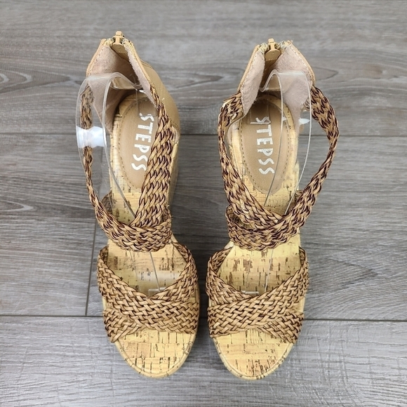 Stepps Tan Woven Strap Wedge Sandals - Picture 5 of 17